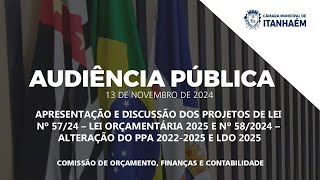 Audiência Pública das Peças Orçamentárias  2025  TV CÂMARA ITANHAÉM [upl. by Caye]