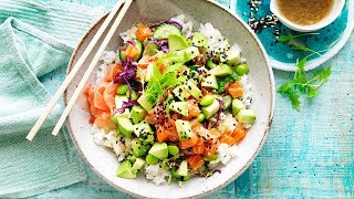 Avocado and Salmon Poke Bowl Recipe [upl. by Sorips498]