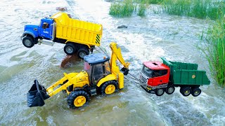 Ashok Leyland 16 Wheeler Dumper Accident Amazon River Pulling Out JCB 5CX Tata Truck Tipper  CS Toy [upl. by Kohsa329]