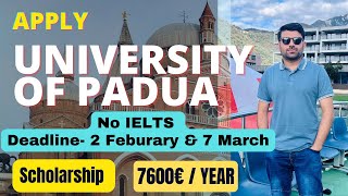 Application process University of Padua  No IELTS  Scholarship 7600 Euro  53 Master Programs [upl. by Johnathan484]