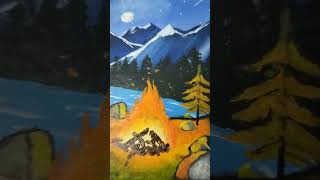 Beautiful bonfire paintingacrylic colour painting beautiful Bonfire stones trees [upl. by Odlauso]