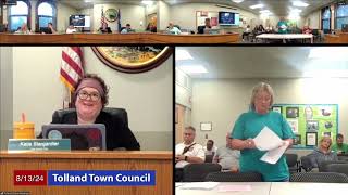 Tolland Town Council  August 13 2024 [upl. by Adnilreh442]