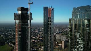 Cinematic relaxing aerial views of Manchester iconic Towers in Deansgate  drone [upl. by Eetsirk]