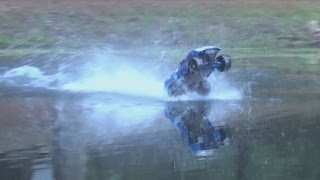 RC Truck Hydroplane Water Skipping Traxxas Slash 4x4 Hydroplanes With Ease [upl. by Dunc]