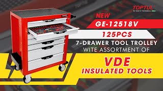 TOPTUL W7Drawer Tool Trolley  125PCS VDE Insulated Tool Set GE12518V [upl. by Arahsal]