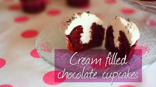 Cream filled chocolate cupcakes  Video recipe [upl. by Inahpets265]