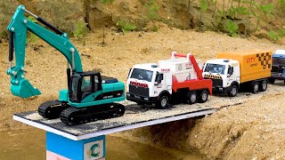 Bridge Construction Vehicles Excavator Crane Truck and Rescue Police Car  BIBO TOYS [upl. by Akinak]