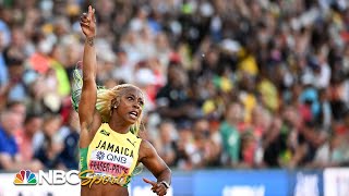 ShellyAnn FraserPryce MAKES HISTORY with 5th 100m World title championship record  NBC Sports [upl. by Nauqas697]