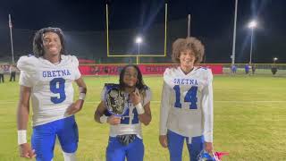 Postgame Interview Gretna footballs Rayshaun Logan Derek Tucker Jr and Tristan Tanks Jr [upl. by Sivlek]