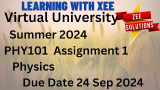 PHY101 Physics Assignment 1 Summer 2024 Virtual University of Pakistan [upl. by Nothgierc]