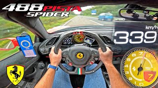 FERRARI 488 PISTA 339kmh on AUTOBAHN NO SPEED LIMIT [upl. by Martguerita]