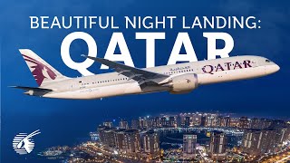 Beautiful Night Landing in Doha Qatar [upl. by Pantia]