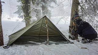 Encountering a Hungry Wolf in a Misty Forest  A Winter Camping Adventure in Deep Snow [upl. by Aicylla]