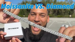 UNBOXING amp REVIEW NEW Moissanite ICED OUT 12MM Prong Set Cuban Link🥶  Moissanite VS Diamonds💎 [upl. by Barrus]