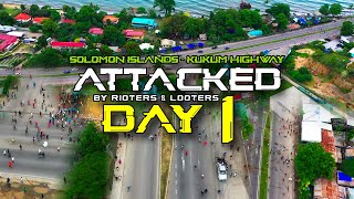 Solomon Islands  DAY 1 Rioters amp Looters attacked Kukum Highway Drone Footage [upl. by Enyluqcaj]