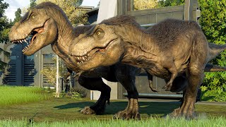 TREX vs GIGANOTOSAURUS vs SPINOSAURUS vs INDOMINUS REX  Jurassic World Evolution 2 [upl. by Latricia]