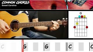 Sweet Caroline  Neil Diamond  EASY GUITAR CHORDS  Common Chords [upl. by Sreip]