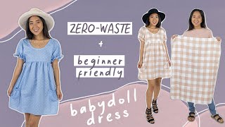 Make a ZEROWASTE babydoll dress beginner sewing project [upl. by Aerdnaed565]