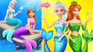 Elsa and Anna Become Mermaids  30 Frozen DIYs [upl. by Ahsuoj]