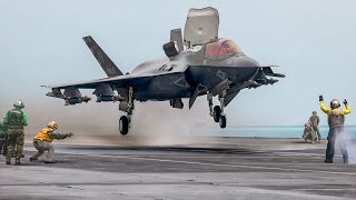 US Advanced Stealth Jet Takes Off from UK Largest Aircraft Carrier at Sea [upl. by Chavaree]