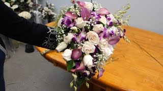 How to Make a Cascading Bridal Bouquet with Roses Orchids and Calla Lilies [upl. by Atinauq931]