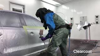 Car painting Spraypainting a VW Polo LA7W Silver with blendingSmall damageCollision repair [upl. by Adnulahs]