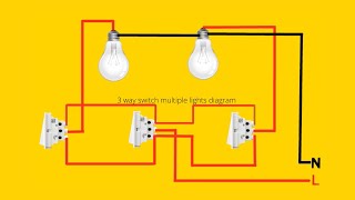 3 way switch multiple lights diagram  Turn on and off two bulbs from three places [upl. by Annairoc169]