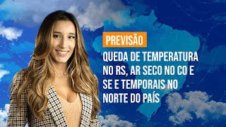 Previsão 090524  Queda de temperatura no RS ar seco no CO e SE e temporais no Norte do país [upl. by Aerdnac]