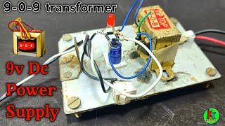 How To Make 909 Transformer DC Power Supply Circuit 9v DC Power Supply Karan Technical Project [upl. by Wolford]