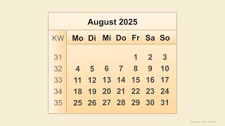 Kalender August 2025 [upl. by Azzil]