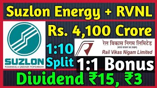 Suzlon Energy 4100 Crore  RVNL 🚨 Stocks Declared High Dividend Bonus amp Split With Ex Dates [upl. by Norha]