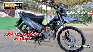 HOW TO REPAINT MOTORCYCLE FAIRINGS USING SAMURAI PAINT XRM 125 VOSTOK SILVER THAILOOK  MOTOSPYN [upl. by Rhiana882]