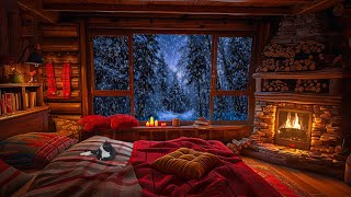 Deep Sleep with Blizzard and Fireplace Sounds  Cozy Winter Ambience Snow Storm and Wind Sound [upl. by Isied121]