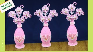 DIY Handmade Plastic Bottle Flower Vase Making Idea  Best Reuse Ideas  Best out of waste [upl. by Trueman]