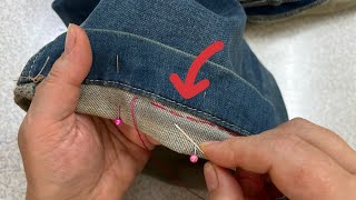 Best sewing trick  how to hem jeans without cutting the original hem Miart🪡👖🧵 [upl. by Peti]