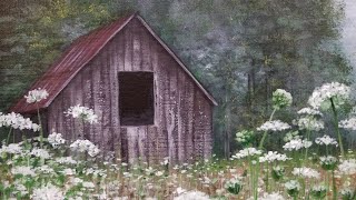 Rustic Barn in Wildflowers Landscape Acrylic Painting Tutorial LIVE [upl. by Mozes484]