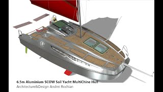 65m Aluminium SCOW Sail Yacht MultiChine Hull ArchitectureampDesign Andrei Rochian [upl. by Iglesias]