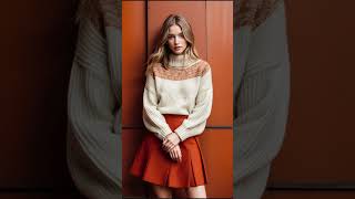 Cream Knit Sweater with Rust Orange Midi Skirt stylebook beauty fashionlookbook [upl. by Yensehc]