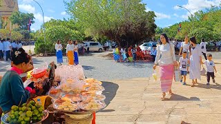 Street Food Tour in Kandal Province Cambodia Pchum Ben Day at Pagoda Countryside Market [upl. by Axia]