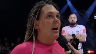 Female MMA star wants to cry after losing intergender fight to man who kissed her [upl. by Kalman291]