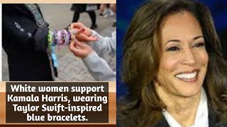 White women support Kamala Harris wearing Taylor Swiftinspired blue bracelets💗viralvideo🙂🙂 news [upl. by Affay]