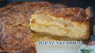 Birnenkuchen mit Mandeln Sahne und Pudding [upl. by Labina]