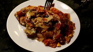 Panfried potatoes with eggs tomatoes onions and coconut oils [upl. by Ainoval]