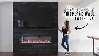 DIY FIREPLACE WALL WITH TV  ENTERTAINMENT CENTER [upl. by Hymie198]