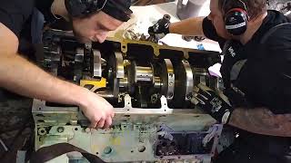 Installing main shell bearinglube oil injectorcrank shaft camshaft piston  MAN Engine [upl. by Suoirred]