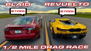 REVUELTO VS PLAID TRACK PACK  12 Mile Drag Race [upl. by Attiuqihc803]