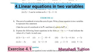 9th class mathsChapter 4🤷‍♀️Linear Equations in two Variables💁‍♂️ Exercise 41With notes [upl. by Eduino]