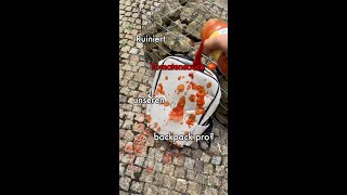 Tomatensauce vs Backpack Pro 🥫😳 fyp fürdich onemate backpack [upl. by Cristian]