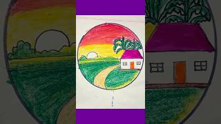 Village scenery drawing ♥️shortvideo shorts shortsfeed AfrojaDrawingAcademy [upl. by Dnomde]