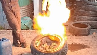 Amazing skills of INFlATING complex TIRE BEADS with fire technique 🔥🔥🥶 [upl. by Allicsirp]